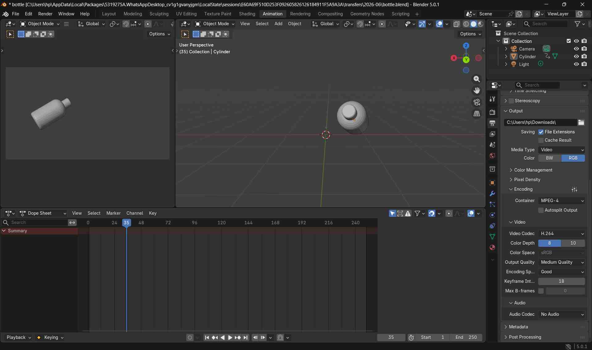 Rotation of th bottle in Blender